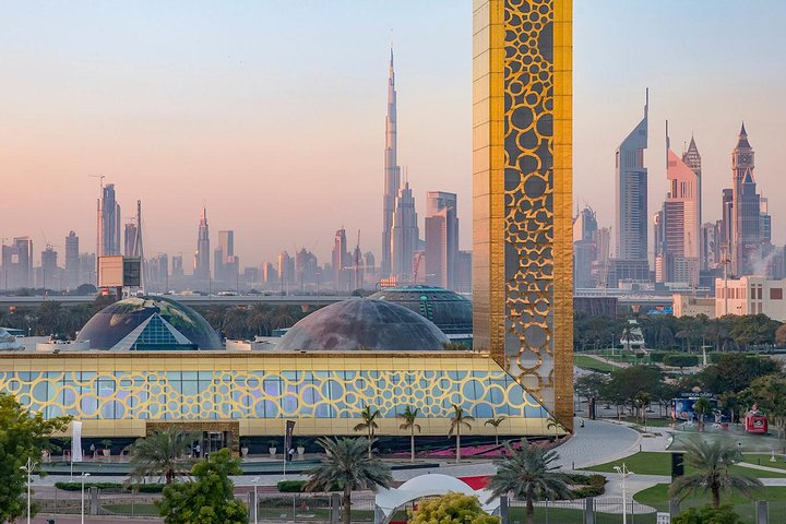 Experience stunning views from the Dubai Frame where the contrast of historical and modern architecture tells the remarkable story of Dubai's transformation from a fishing village to a global hub.